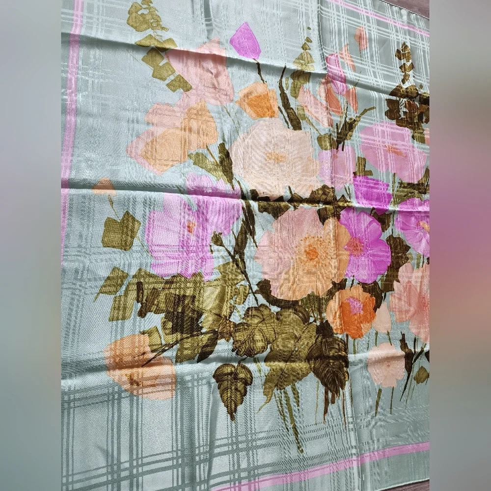 Auth Dior Pastel Plaid Sage Green Silk Scarf